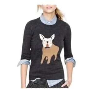 J. Crew Frenchie French Bulldog Dark Gray Sweater Wool Blend XL